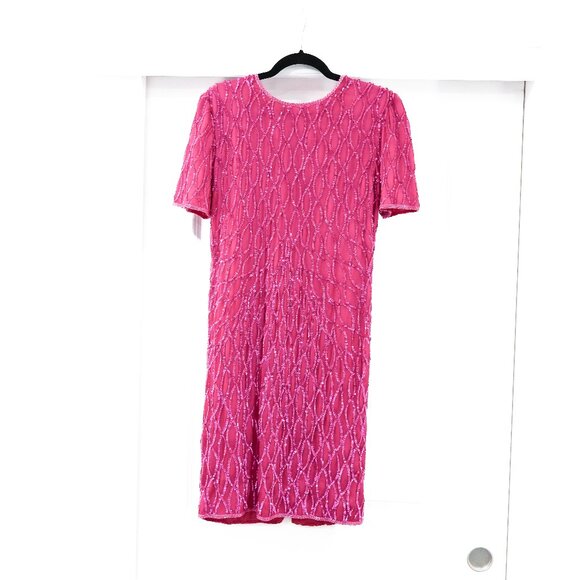 J.M.C. Small Vintage Beaded Sequin Fuchsia Pink Purple 100% Silk Dress - Picture 1 of 13